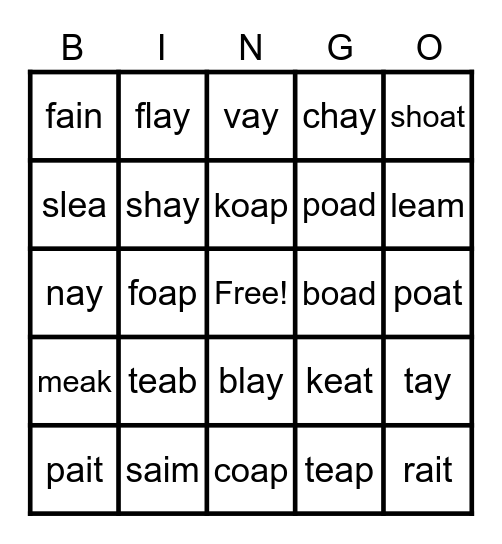 Two Vowels BinGo Walking Bingo Card