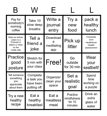 Spring into Wellness Bingo Card