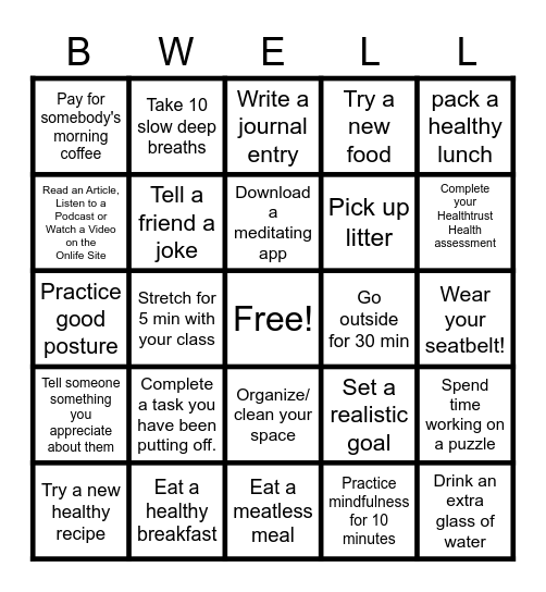 Spring into Wellness Bingo Card