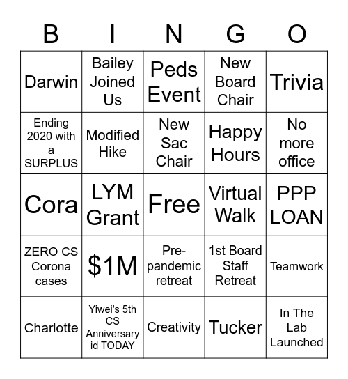 Celebrate 2020 (+ a little 2021) Bingo Card