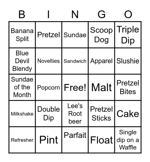 What's The Scoop Bingo         Once you Bingo bring your card to the shop for a free scoop Bingo Card