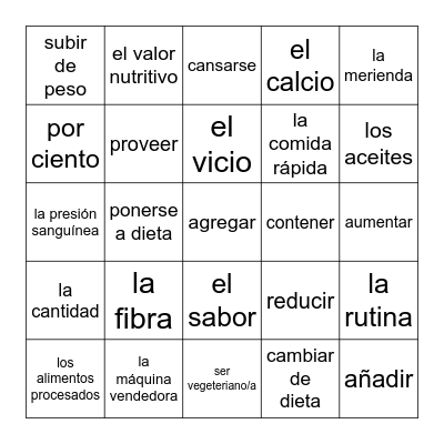 Chapter 8 Part 2 Vocab Bingo Card