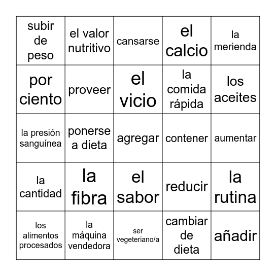 Chapter 8 Part 2 Vocab Bingo Card