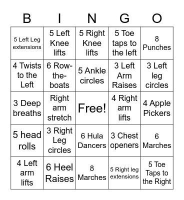 Exercise BINGO!! Bingo Card
