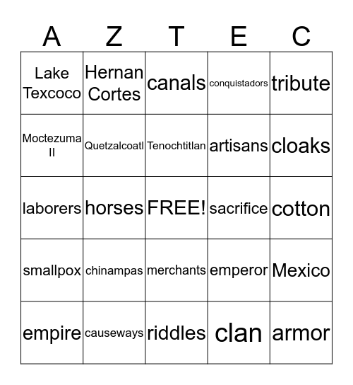 Aztec Review Bingo Card