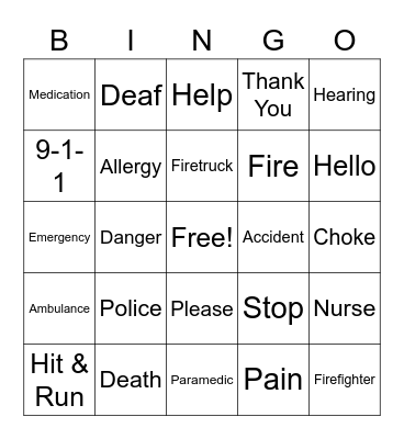 Emergency Signs Bingo Card