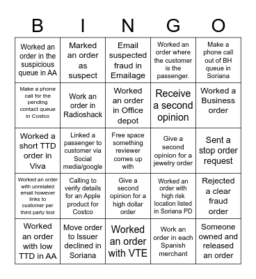 Spanish Screening Management Bingo Card