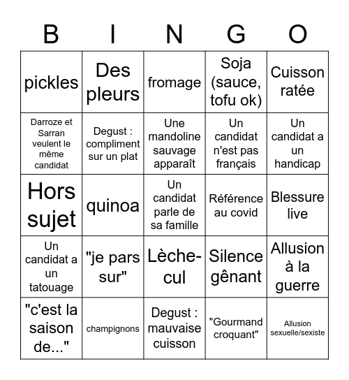 TopChef Saison 11 Bingo Card