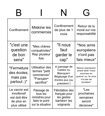 Macron covid Bingo Card