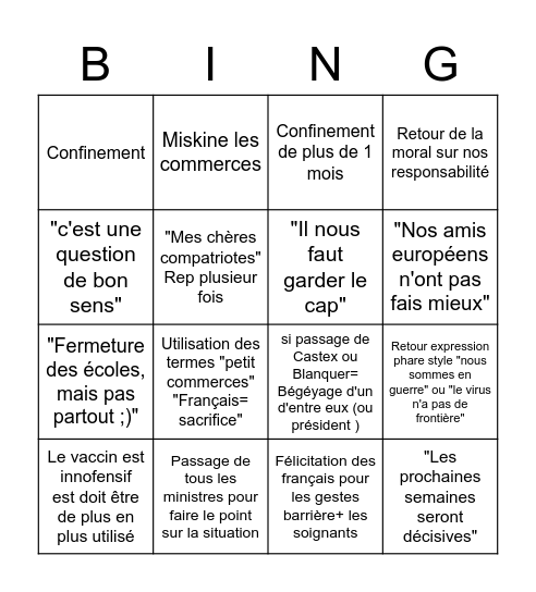 Macron covid Bingo Card