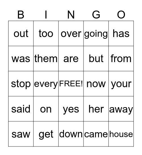 Sight Word Bingo 3Q Bingo Card