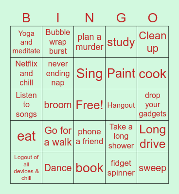 Stress Buster Bingo Card