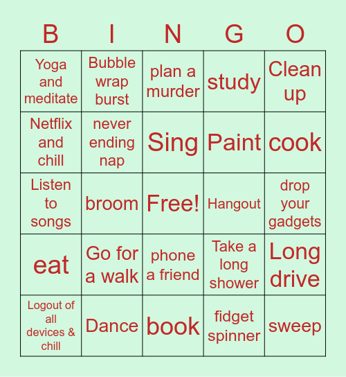 Stress Buster Bingo Card