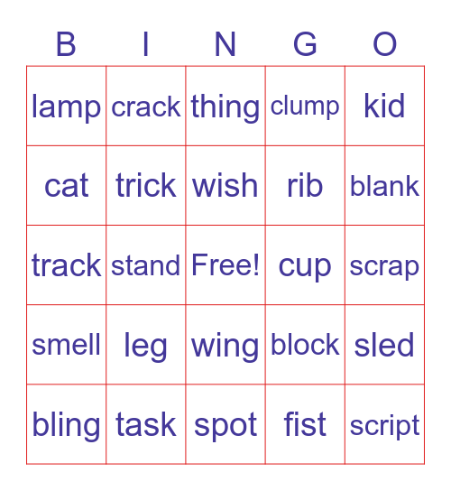 Sounds of <s> as Suffix Bingo Card