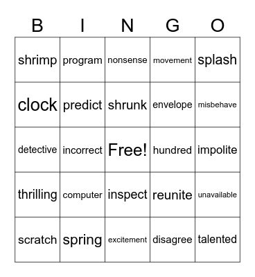 Review 1 Bingo Card