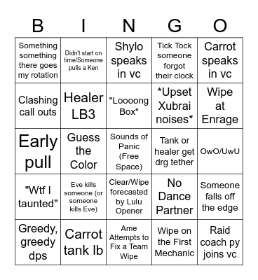 Raid Night Bingo Card