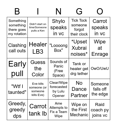 Raid Night Bingo Card