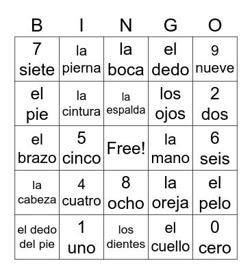 El Cuerpo Bingo Card