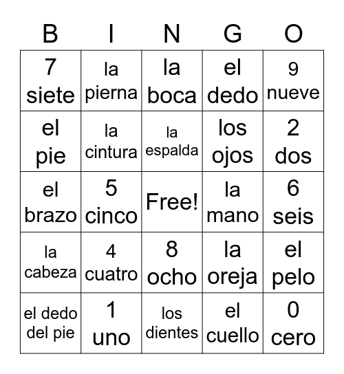 El Cuerpo Bingo Card