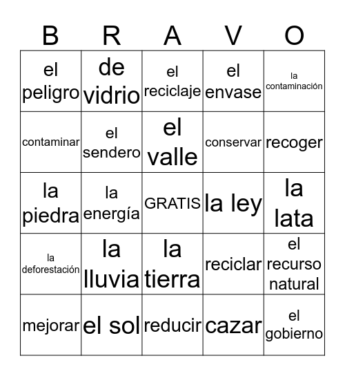 La naturaleza Bingo Card