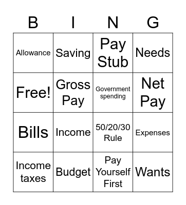 NGPF-Budgeting Bingo Card