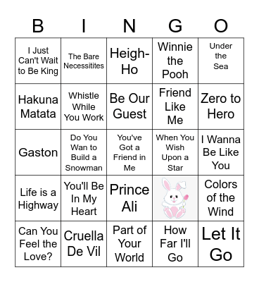 Sunflower Disney Music Bunny Bingo Card