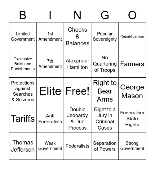 Individual Rights Bingo Card