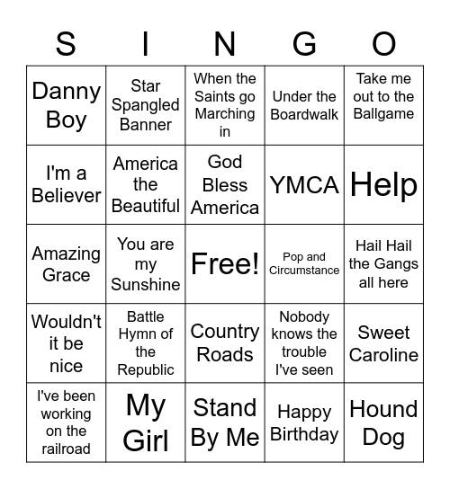 SINGO Bingo Card