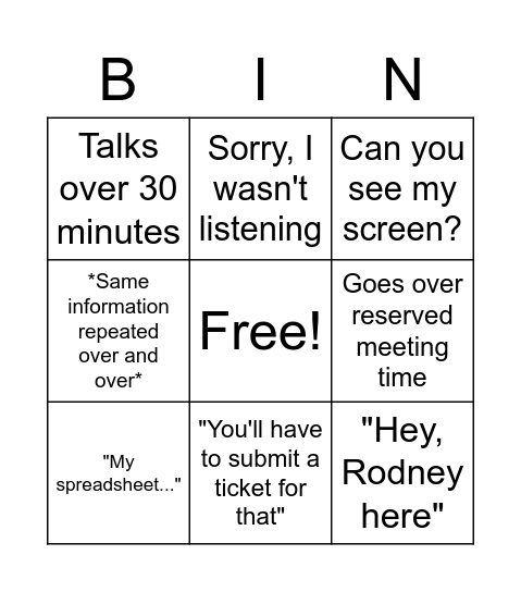Rodney Bingo Card