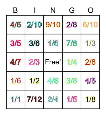 FRACTION BINGO! Bingo Card