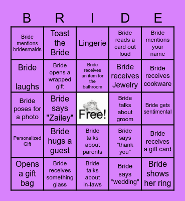 Monica's Bridal Shower Bingo Card