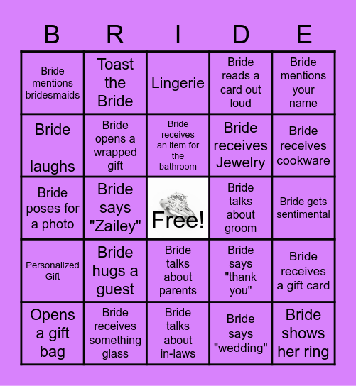Monica's Bridal Shower Bingo Card