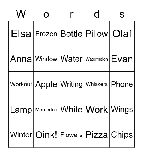 Practicing Pronouncing Words Activity Bingo Card
