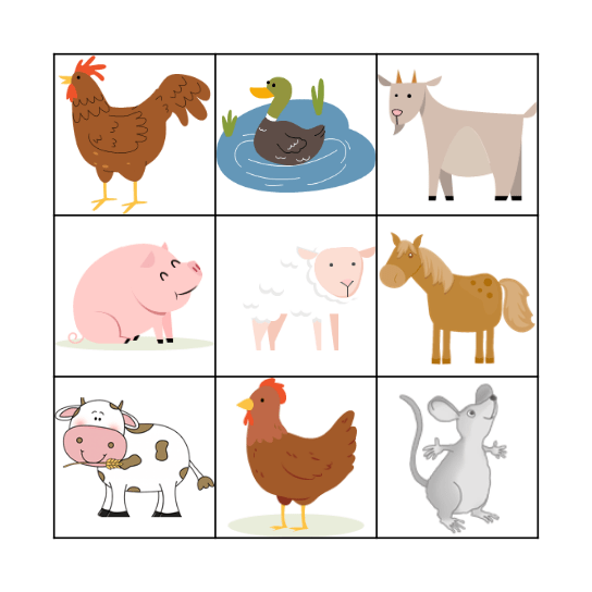 FARM ANIMALS Bingo Card