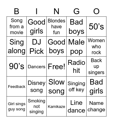 Karaoke Bingo Card