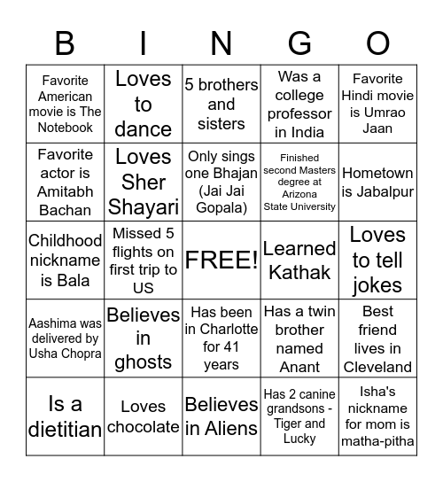 Anjana's Birthday Bingo! Bingo Card