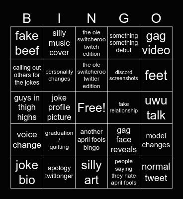 VTuber April Fools Bingo Card