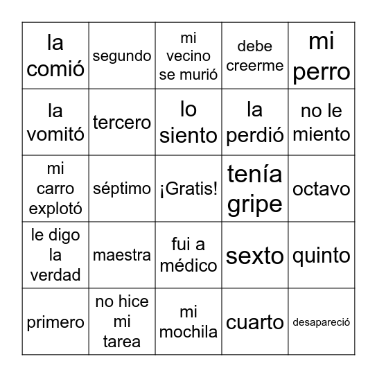 Las Excusas Bingo Card