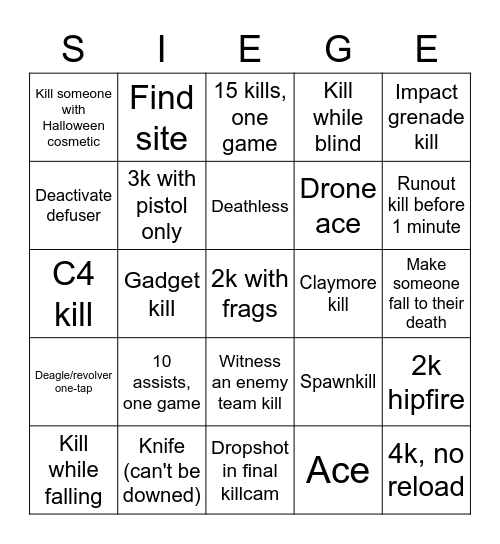 Siege Bingo Card