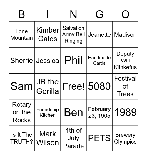 Rotary Bingo Card