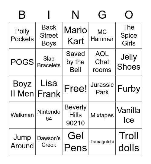 90's Bingo Card