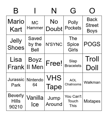 90's Bingo Card