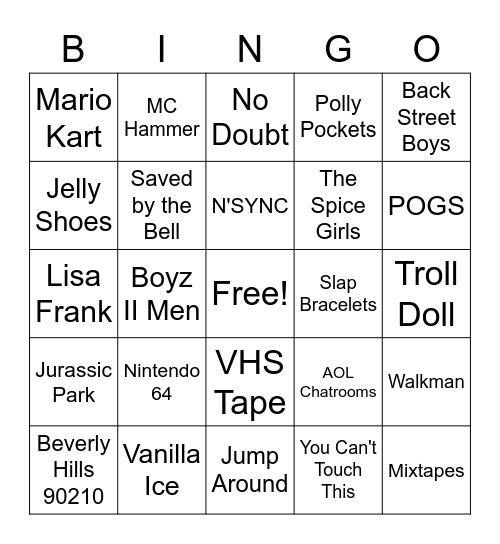 90's Bingo Card