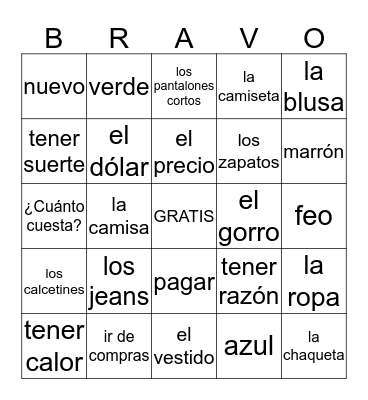 Ir de compras Bingo Card