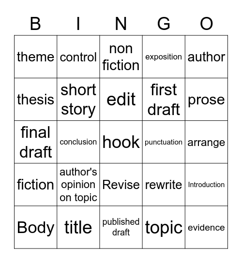 Writing Process/Essay/Response Bingo Card