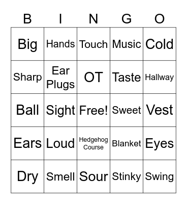 Sensory Bingo Card