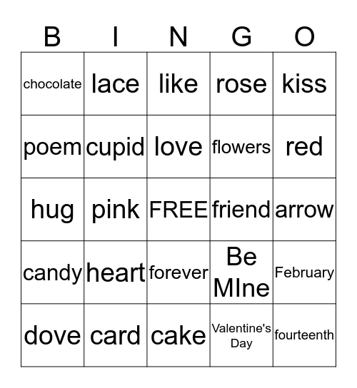 Valentine's Day Bingo Card