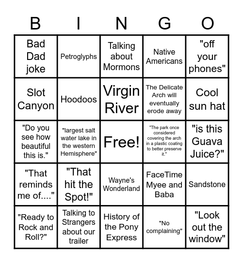 DAD BINGO Card