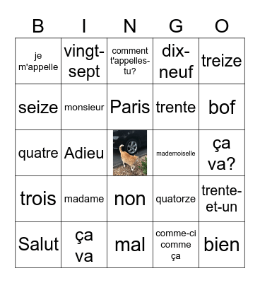 Beginner French Bingo Card