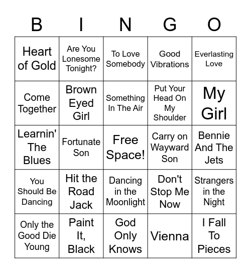 Classic Oldies Music Bingo Card